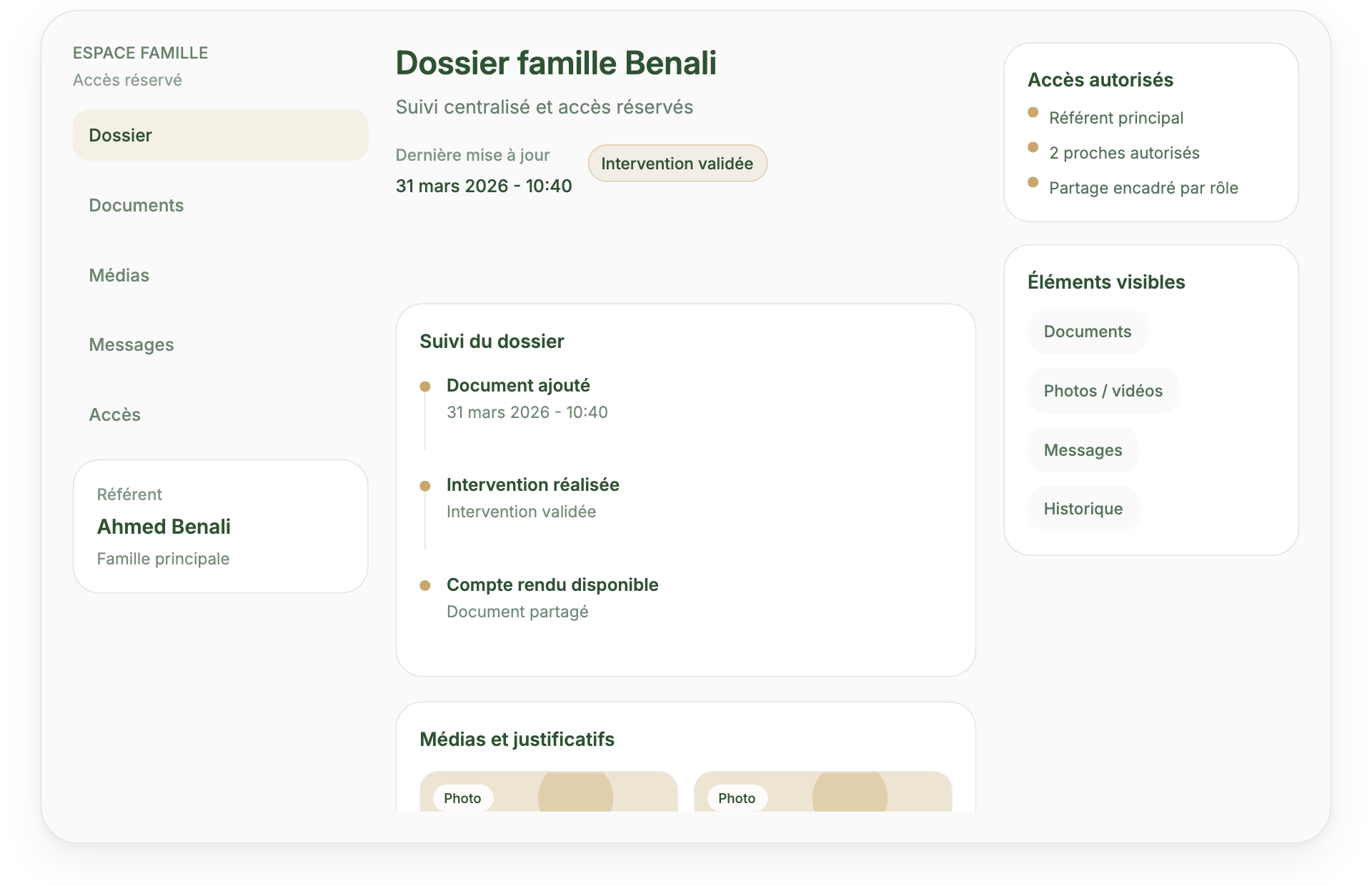 Aperçu desktop de l’espace famille Sabil l’Ikram